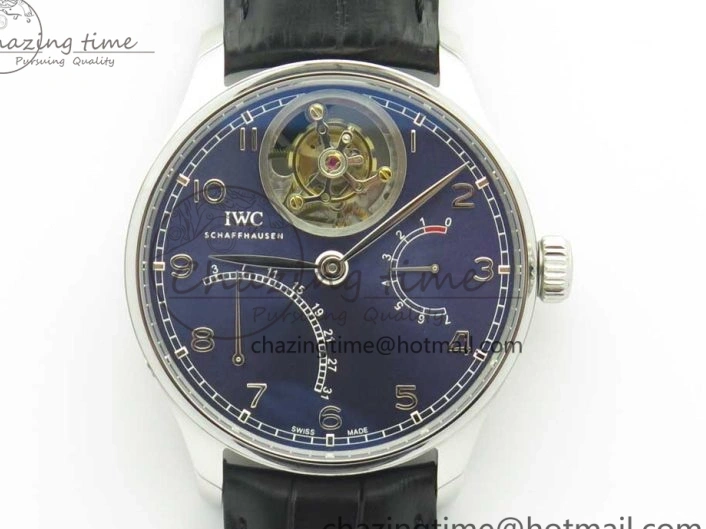 MIROTIME 0227 Sporty Portuguese Tourbillon IW504602 SS ZF Best Edition Blue Dial on Black Leather Strap 7175